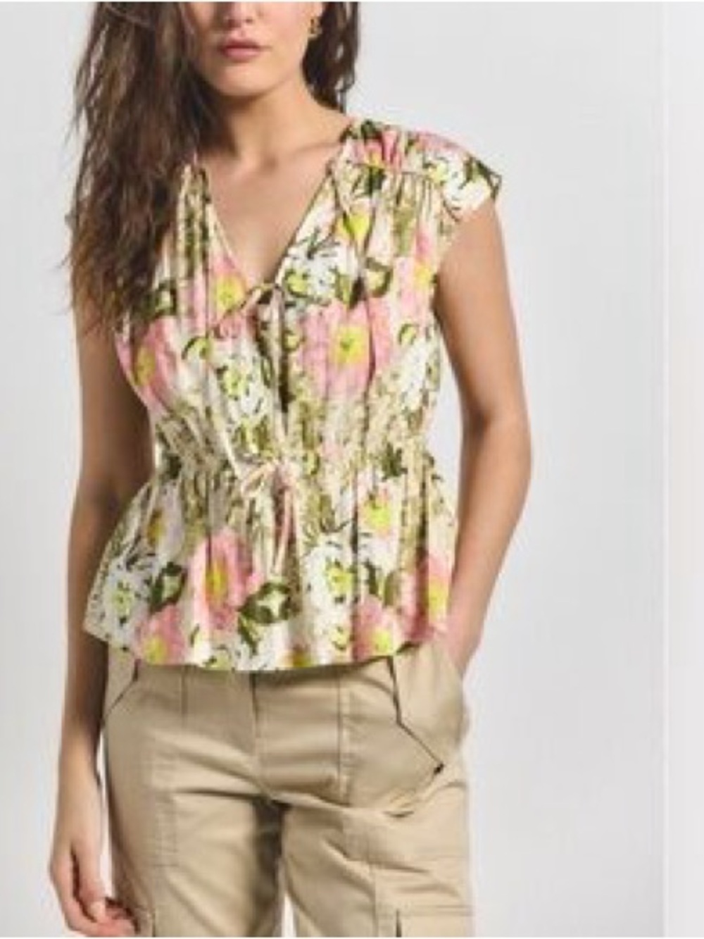 Derek Lam 10 Crosby Caroline Double Tie Floral  Women's Top Sz Small NWT